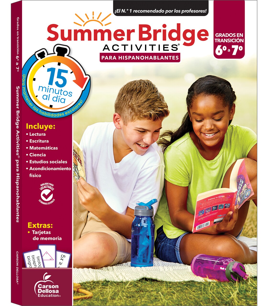 Summer Bridge Activities Spanish 6th to 7th Grade Workbooks All Subjects, Middle School Books With Math, Reading Comprehension, Science, Fitness, Social Studies, Writing Practice, and Flash Cards
